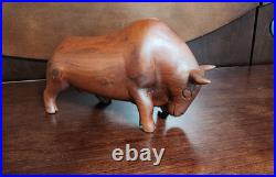 Vintage Hand Carved Bull Sculpture MCM Stock Market Bull Symbol Statue