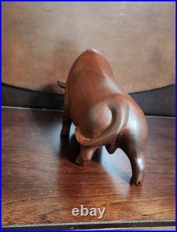 Vintage Hand Carved Bull Sculpture MCM Stock Market Bull Symbol Statue