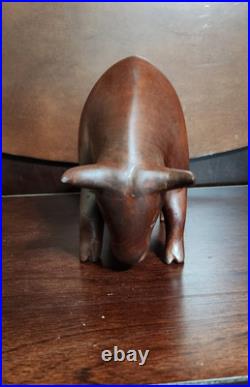 Vintage Hand Carved Bull Sculpture MCM Stock Market Bull Symbol Statue