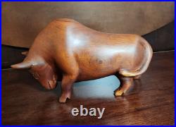 Vintage Hand Carved Bull Sculpture MCM Stock Market Bull Symbol Statue