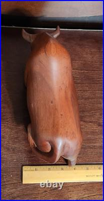 Vintage Hand Carved Bull Sculpture MCM Stock Market Bull Symbol Statue