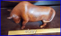 Vintage Hand Carved Bull Sculpture MCM Stock Market Bull Symbol Statue