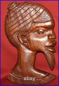 Vintage Hand Carved Wood African Male Wall Hanging Plaque