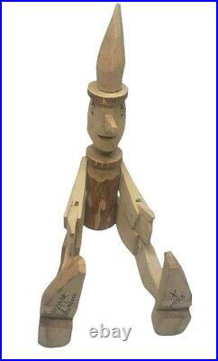 Vintage Handcrafted Wooden Pinocchio Figurine 18 Signed