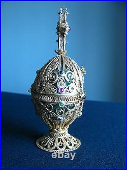 Vintage Imperial Russian Silver Filigree Malachite Egg Orthodox Moses