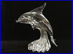 Vintage Large Fauttes L. Crystal Dolphin Figurine, Signed, 12 7/8 T x 13 1/2 W