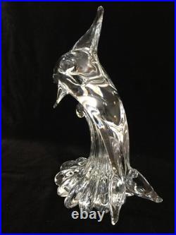 Vintage Large Fauttes L. Crystal Dolphin Figurine, Signed, 12 7/8 T x 13 1/2 W