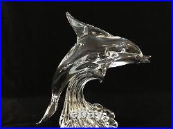 Vintage Large Fauttes L. Crystal Dolphin Figurine, Signed, 12 7/8 T x 13 1/2 W