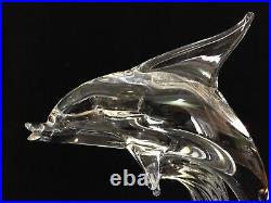 Vintage Large Fauttes L. Crystal Dolphin Figurine, Signed, 12 7/8 T x 13 1/2 W