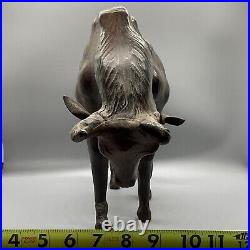 Vintage Leather Wrapped Bull Sculpture Glass Eyes Figurine Rare