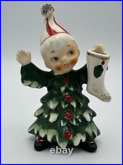 Vintage Lefton Ceramic Christmas Tree Boy Figure Japan