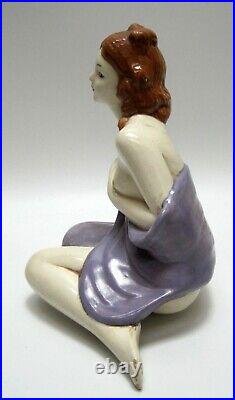 Vintage MCM Ceramic Nude Woman Figurine Statue Peek A Boo WithRose Tattoo