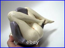 Vintage MCM Ceramic Nude Woman Figurine Statue Peek A Boo WithRose Tattoo