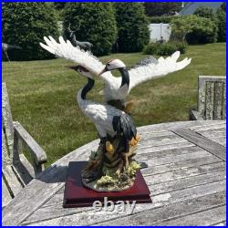 Vintage Montefiori Oriental Red-Crowned Cranes Resin Sculpture Italian Design