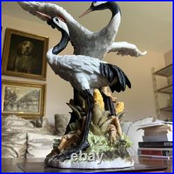 Vintage Montefiori Oriental Red-Crowned Cranes Resin Sculpture Italian Design
