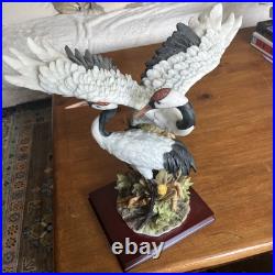 Vintage Montefiori Oriental Red-Crowned Cranes Resin Sculpture Italian Design
