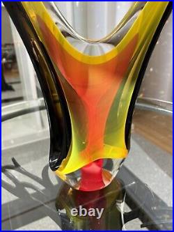 Vintage Murano Style Artist Signed Sommerso Multi Color Abstract Sculpture 18.5
