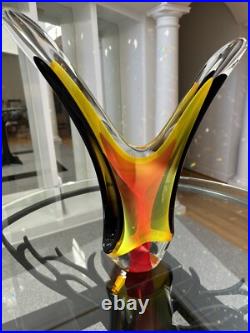 Vintage Murano Style Artist Signed Sommerso Multi Color Abstract Sculpture 18.5