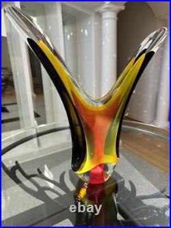 Vintage Murano Style Artist Signed Sommerso Multi Color Abstract Sculpture 18.5