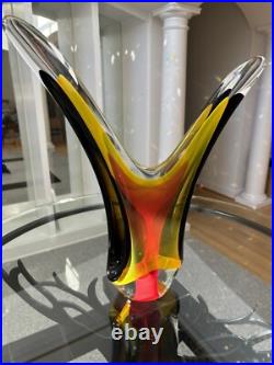Vintage Murano Style Artist Signed Sommerso Multi Color Abstract Sculpture 18.5