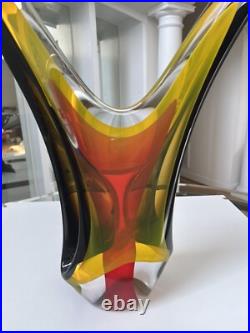 Vintage Murano Style Artist Signed Sommerso Multi Color Abstract Sculpture 18.5