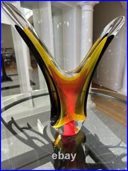 Vintage Murano Style Artist Signed Sommerso Multi Color Abstract Sculpture 18.5