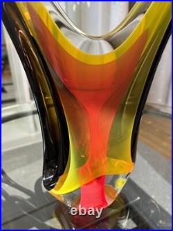 Vintage Murano Style Artist Signed Sommerso Multi Color Abstract Sculpture 18.5