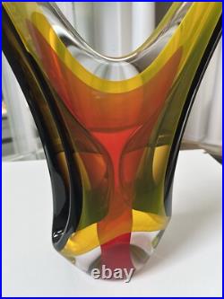 Vintage Murano Style Artist Signed Sommerso Multi Color Abstract Sculpture 18.5