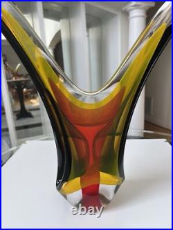 Vintage Murano Style Artist Signed Sommerso Multi Color Abstract Sculpture 18.5