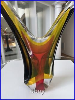 Vintage Murano Style Artist Signed Sommerso Multi Color Abstract Sculpture 18.5