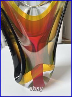 Vintage Murano Style Artist Signed Sommerso Multi Color Abstract Sculpture 18.5