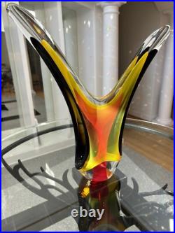 Vintage Murano Style Artist Signed Sommerso Multi Color Abstract Sculpture 18.5