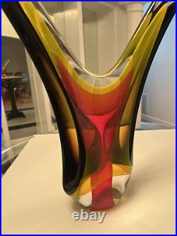 Vintage Murano Style Artist Signed Sommerso Multi Color Abstract Sculpture 18.5