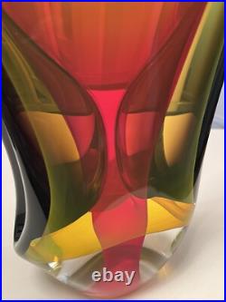 Vintage Murano Style Artist Signed Sommerso Multi Color Abstract Sculpture 18.5