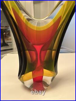 Vintage Murano Style Artist Signed Sommerso Multi Color Abstract Sculpture 18.5