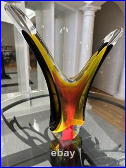 Vintage Murano Style Artist Signed Sommerso Multi Color Abstract Sculpture 18.5