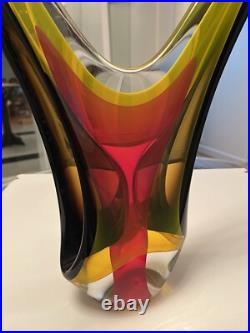 Vintage Murano Style Artist Signed Sommerso Multi Color Abstract Sculpture 18.5