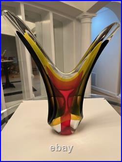 Vintage Murano Style Artist Signed Sommerso Multi Color Abstract Sculpture 18.5