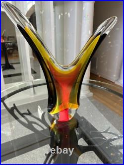 Vintage Murano Style Artist Signed Sommerso Multi Color Abstract Sculpture 18.5
