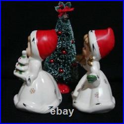 Vintage Napcoware NAPCO Christmas Girl Figurines w Bottle Brush Tree