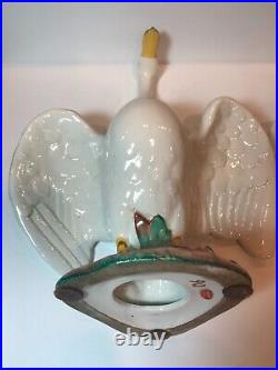 Vintage Pair of Old World Large Italian Majolica Swans/Geese Ceramic Earthenware