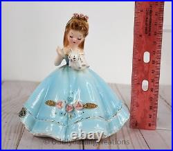 Vintage Rare Early Josef Originals Figurine Girl In Blue Dress With Cat Kitten