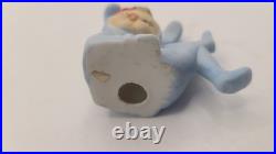 Vintage Rare Pixie Bunny Rabbit Figurine Original Felt Flowers Japan Blue