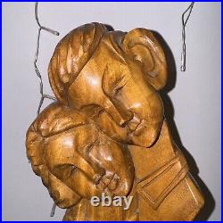 Vintage Retro Wooden Hand Sculpted Lovers Statue 14 Tall