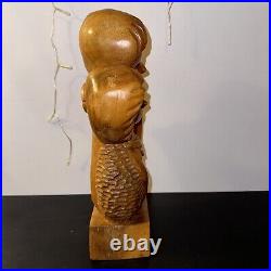 Vintage Retro Wooden Hand Sculpted Lovers Statue 14 Tall