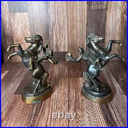 Vintage Set Of Western Cowboy Cowgirl Rearing Horse Sculpture Statue Copper Cast