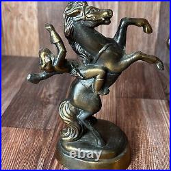 Vintage Set Of Western Cowboy Cowgirl Rearing Horse Sculpture Statue Copper Cast
