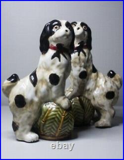 Vintage Staffordshire Style King Charles Spaniels on Ottomans Mantle Figurines