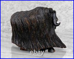 Vintage Traditional Wood Carved Musk Ox Figural Sculpture