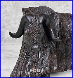 Vintage Traditional Wood Carved Musk Ox Figural Sculpture